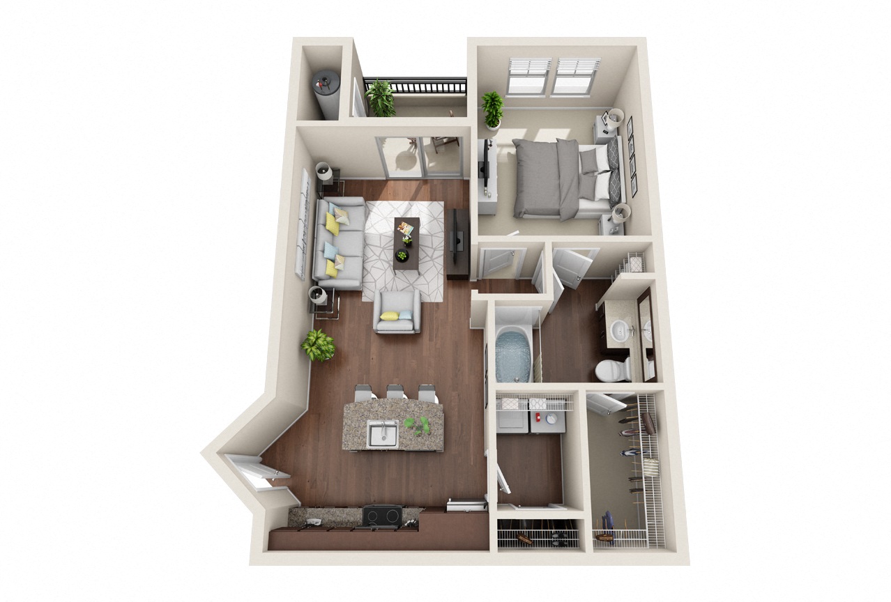 Floor plan for 1 bed, 1 bath, 783 sqft